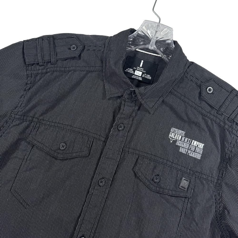 I Jeans Buffalo Mens S Meyer Shirt Button Up Striped Short Sleeve Black White